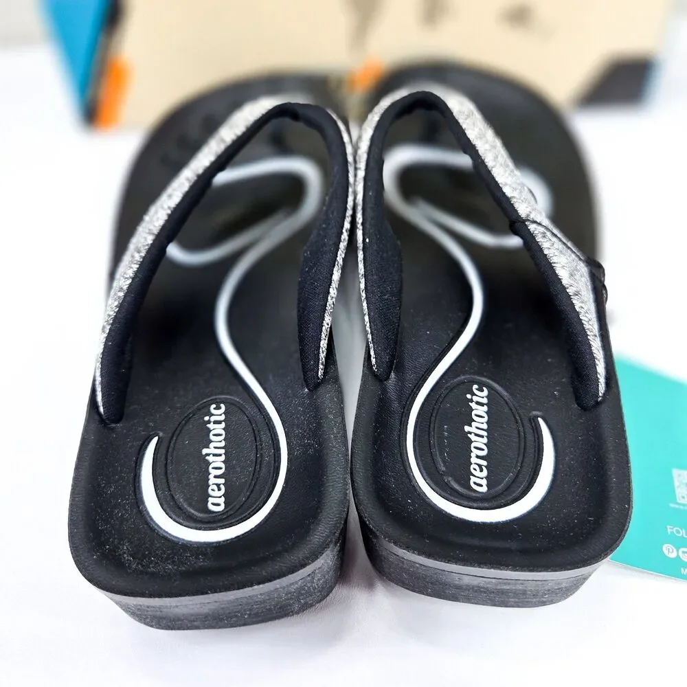 Aerosoft Glitter Thong Flip Flops Women’s Size 5 Black Gray New in Box